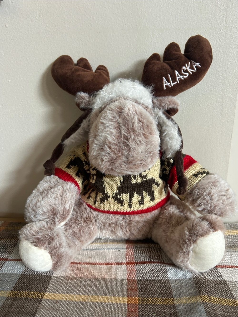 Plush Moose Stuffed Animal with Alaska Sweater - Brown